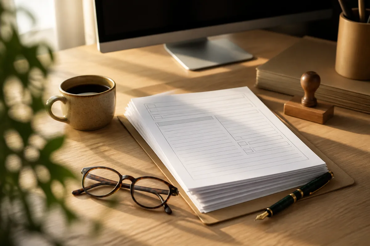 Documents administratifs et attestation de capacité posés sur un bureau d’entreprise de transport